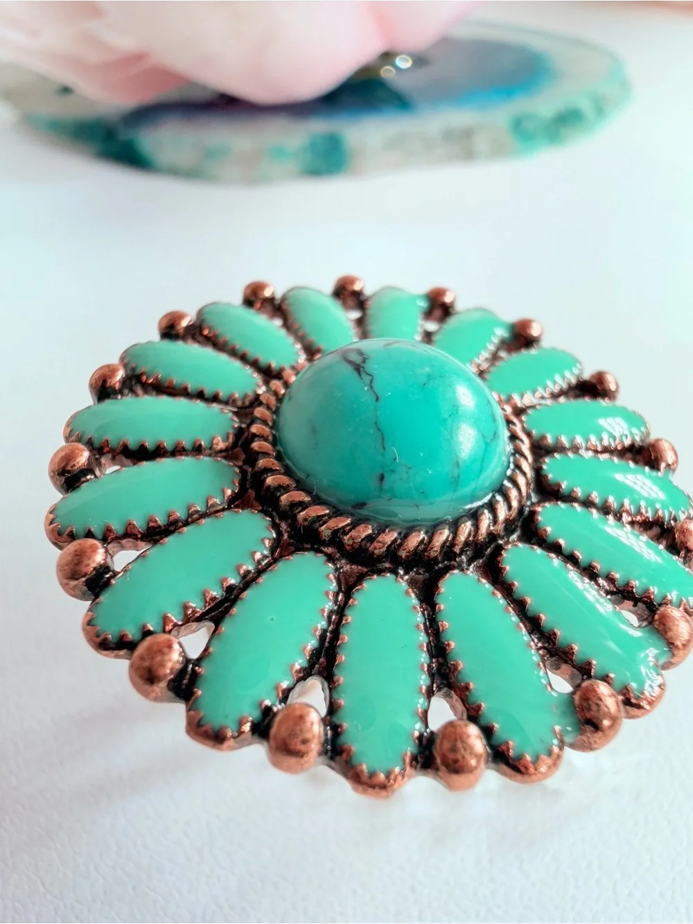 Turquoise Floral Cluster Statement Ring - Unbranded